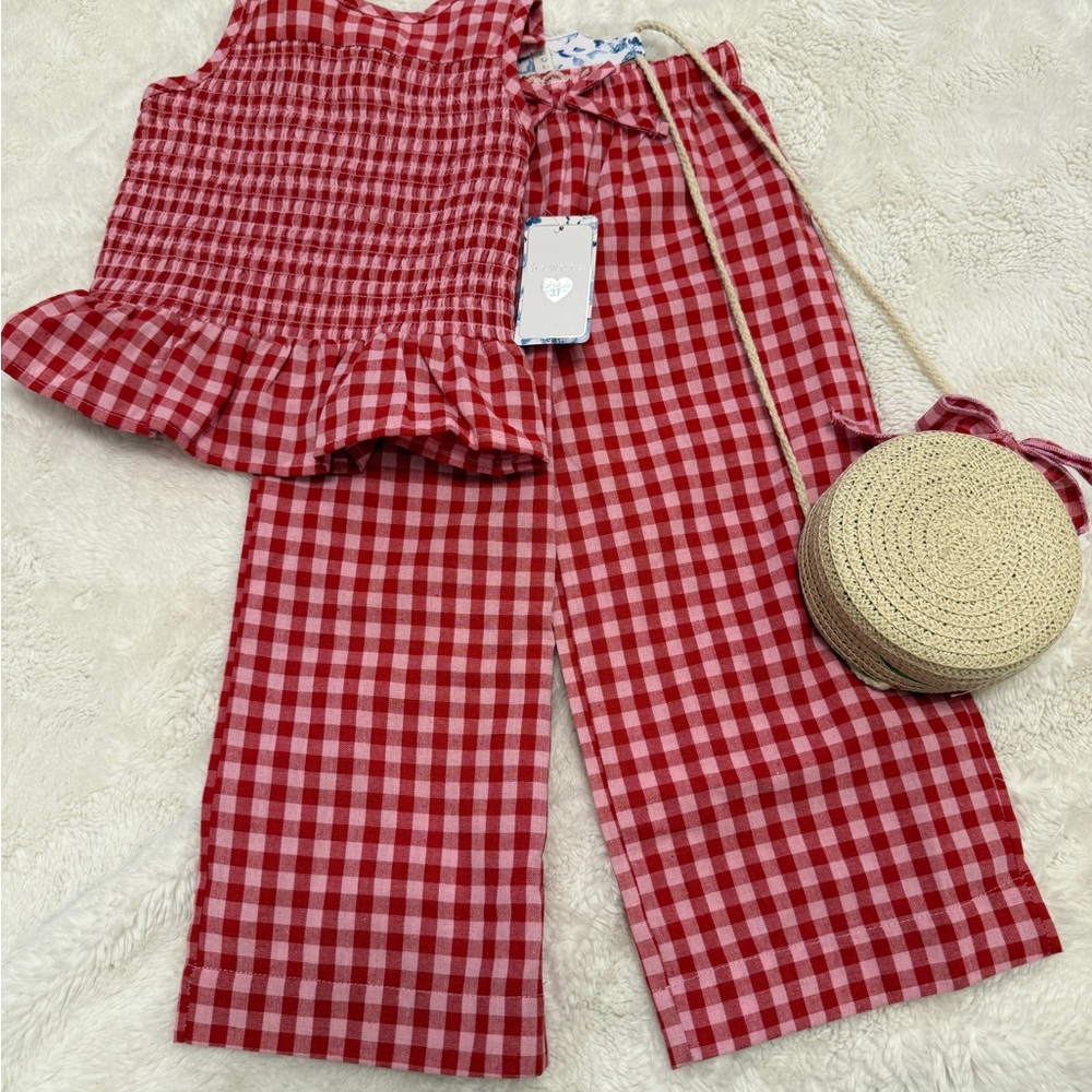 NWT BTWEEN Red Gingham Toddler Tank and Pants Set 3T
